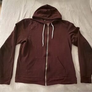 Vintage American Apparel Men's Burgundy Zip-Up Sweater